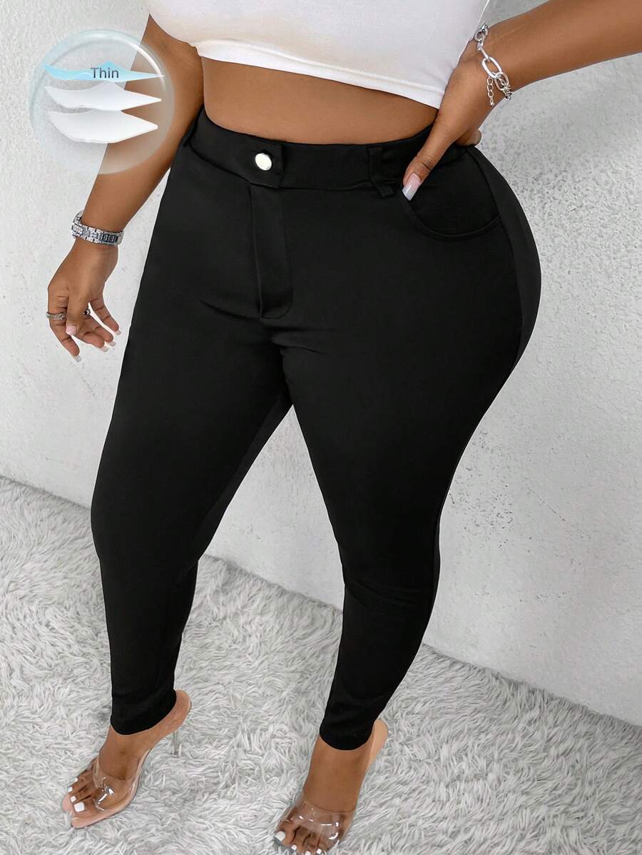 EMERY ROSE Plus Size Women's High Waisted Leggings/Tights Fall Cloth For Women - Black - View 1