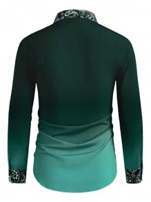 Manfinity Homme 男士秋季渐变色长袖单排扣休闲衬衫 - 墨綠色 - 查看 2