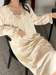 DAZY Sweet Lace Patchwork Ruffle Trim Sleep Dress