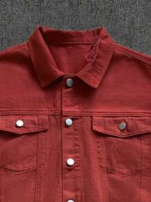 Manfinity EMRG Men's Casual Red Ripped Denim Jacket - Red - View 3