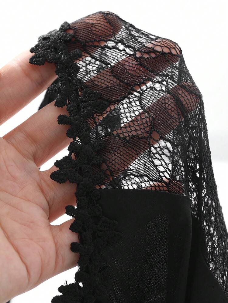 Semi-Sheer Lace Patchwork Satin Camisole Backless Sexy Nightgown Lingerie For Women