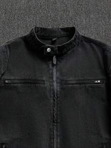 Manfinity Hypemode Men's Black Cycling Style Zip Front Casual Denim Jacket - Black - View 3