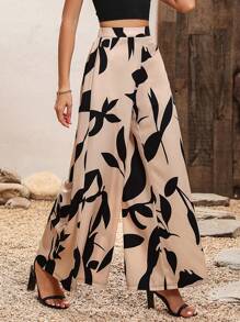 SHEIN PETITE Women's Casual Straight Leg Cropped Pants With Printed Design, All Season