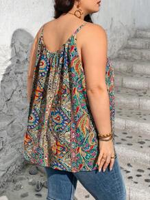 SHEIN CURVE+ Plus Size Women Tie Dye Printed Casual Cami Top For Summer, Independence Day, National Flag Print - Multicolor - View 2