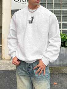 DAZY 男式字母印花插肩袖套头衫 - 灰色 - 查看 4