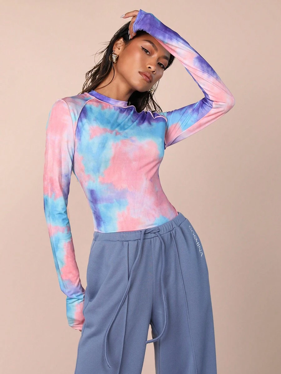 COSMINA 女士时尚扎染插肩袖上衣，秋季