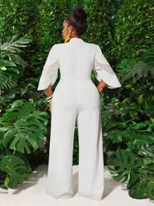 Slaydiva 大码女式优雅蕾丝拼布透视网眼阔腿连体裤，白色，性感，适合派对、约会、情人节、春夏 - 白色 - 查看 2