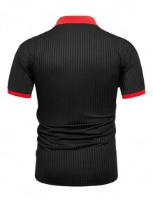 Manfinity Homme Men's Contrast Color Short Sleeve Casual Commuter Polo Shirt - Black - View 2