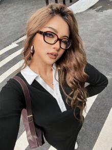 SHEIN EZwear Plus Contrast Collar Bodycon Dress - Black - View 3