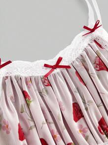 ROMWE Kawaii Elegancka, dopasowana, rozkloszowana sukienka w kolorze truskawkowym z nadrukiem świątecznym