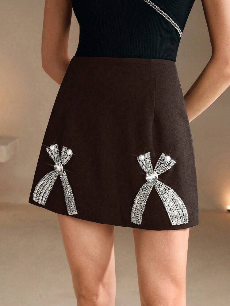 Embellished Diamond Bow Skirt, Elegant & Fashion For Women New Year's