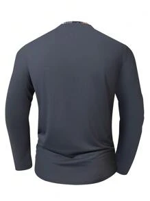 Manfinity Homme Plus Size Men's Solid Color Patchwork Front Button Long Sleeve Pocket Golf Polo Shirt