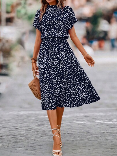 SHEIN Clasi Dalmatian Print Batwing Sleeve Dress Maxi Women Outfit