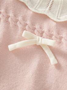 SHEIN 女婴高领针织长袖毛衣裙，舒适保暖，适合秋冬季，粉色和浅色，百搭，优雅蝴蝶结，蕾丝设计，时尚款式，适合上学、日常穿着、室内、户外、旅行