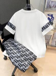 2pcs/Set Tween Boys Casual Loose Comfy Mix Pattern T-Shirt And Shorts Set, Suitable For Sports And School, Spring/Summer - Black - View 2