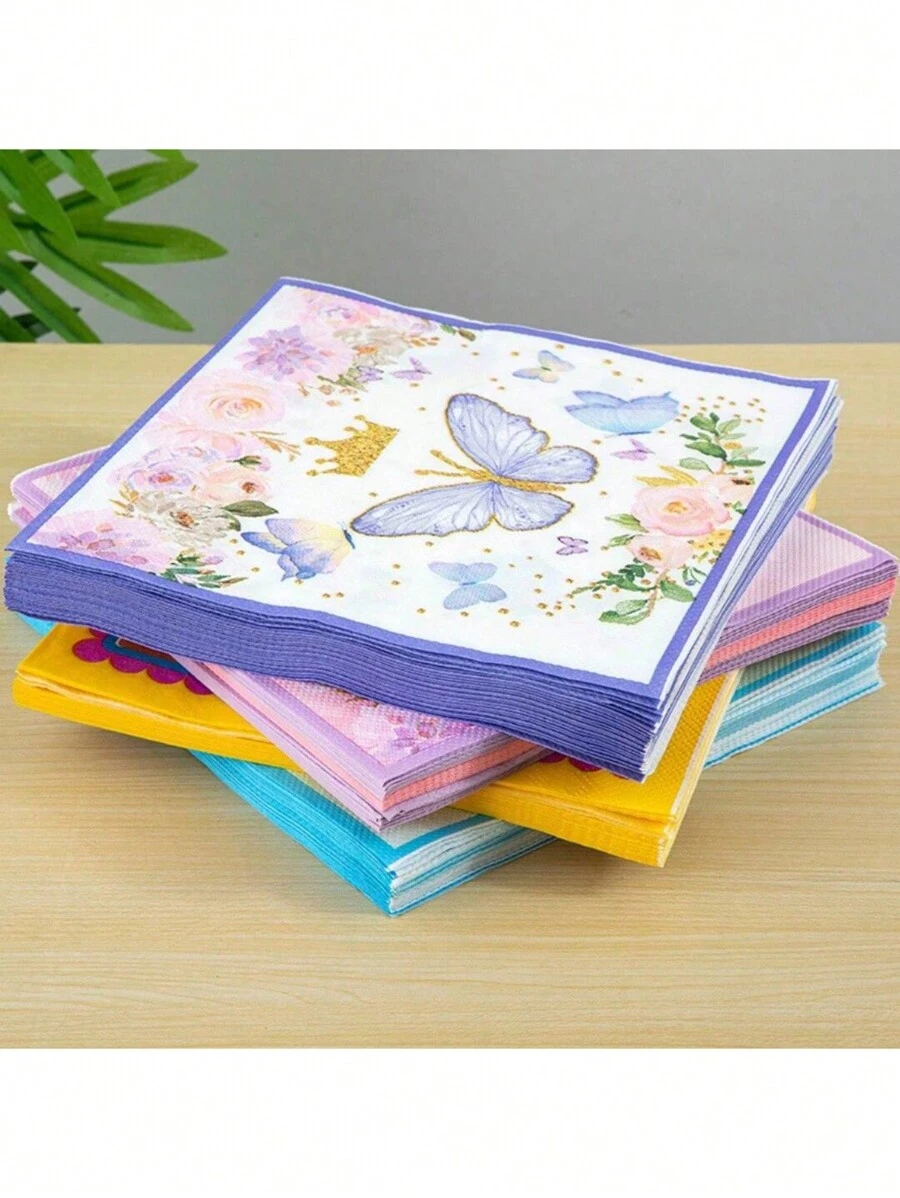 SHEIN Set de 20 servilletas de papel desechables con diseño lindo de mariposas y flores para fiestas, San Valentín, bodas de San Valentín y cumpleaños