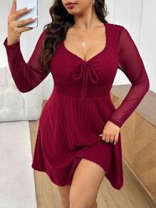 SHEIN Frenchy Vestido de rodilla ajustado con escote de corazón, talla grande, en rojo vino, estilo casual simple, adecuado para uso diario, Año Nuevo, hacer filas y otras ocasiones - Burdeos - Ver 6