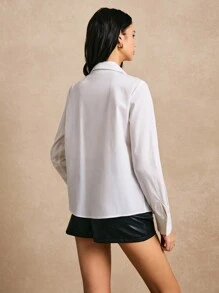 Poéselle White Long-Sleeved Shirt,New Years Women Shirt,Long Sleeve Women Tops,Women Tops,Going Out Tops,New Years Eve ,Women's Rhinestone Decor Long Sleeve Single-Breasted Elegant Shirt,Suitable For Everyday, Commuting, Party,Going Out On The Street, Dating And Other Occasions