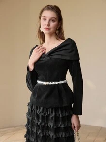 MOTF PREMIUM V NECK PEPLUM TOP - Black - View 3