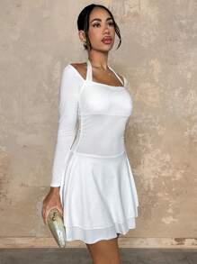 Glamine White Color Sexy Off The Shoulder Ruched Long Sleeve Mini Dress,Valentine's Day Dress,Spring/Summer Clothes,Holiday Party Carnival Dress,Date Night Outfits,Women Birthday Outfits