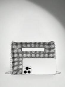 SHEIN BAE Square Rhinestone Decor Minimalist Casual Everyday Handbag Valentines - Silver - View 5