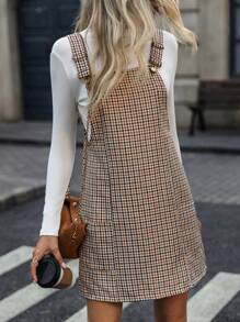 SHEIN Clasi Women Plaid Print Sleeveless Pocket Hem Short Casual Dress