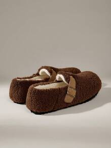 Solecia Sepatu Loafer Datar Kasual Wanita dengan Desain Pengikat Berbulu - Coffee Brown - View 3