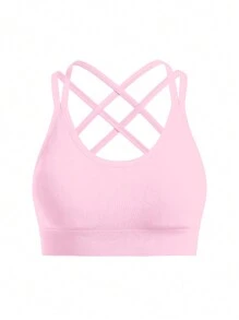 Easify SHEIN Sport Brassière de sport sans couture stretch minimaliste avec col simple pour femmes