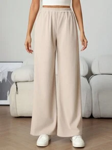 Women Solid Color Elastic Waist Corduroy Casual Trousers Fall Cloth For Women - Khaki - View 6