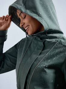 In My Nature Áo khoác ngoài trời đơn giản, giản dị, tay dài, nút cài phía trước, màu trơn, có mũ trùm đầu, dành cho nữ - màu xanh lá - Xem 2