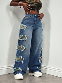 Slaydiva Women's Jeans Camouflage Fit Straight Leg Pants Stitching Camo Cargo Women Pants Low Rise Jeans Y2k Clothes Petite Women Y2k Pants Baggy Women Jeans Low Rise Baggy Jeans Street Wear Women Street Wear Women Ripped Women Jeans Cargo Women Pants Baggy Women Jeans