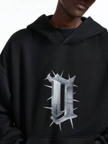 NEON BLANC Áo nỉ dài tay dáng rộng in chữ Melange phong cách đường phố dành cho nam, dành cho mùa thu đông - màu đen - Xem 5