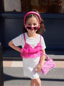 年轻女孩短袖网眼撞色休闲简约时尚日常连衣裙