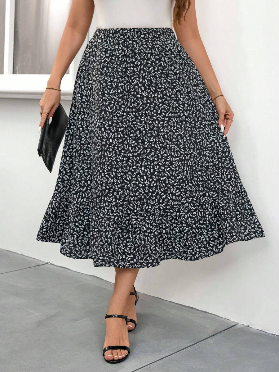 SHEIN LUNE Plus Size All-Over Print Minimalist A-Line Skirt, Casual For Daily Wear Vacation Outfits Woman Summer Outfits For Women Vacation Outfits Woman Bohemian Vacation Outfits Woman Summer Outfits For Women