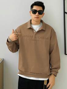 DAZY Men Letter Polo Drop Shoulder Sweatshirt