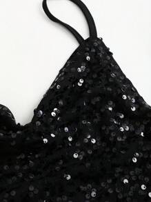 SHEIN Unity Women's Solid Color Sequin Plunging Neckline Fancy Cami Mini Dress