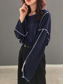 FRIFUL Women Round Neck Simple Fashion Casual Long Sleeve T-Shirt,Fall Clothes,Back To School Clothes Preppy Tops