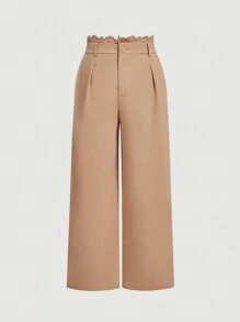 SHEIN MOD Pantalón ancho de cintura alta con patchwork de encaje negro en talla grande