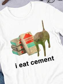 Manfinity Dauomo Men's Standard Size "I Eat Cement" Funny Cat Meme Graphic T-Shirt - White - View 3