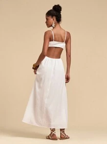 Travachic Vestido largo sin mangas con corte en tejido sólido para mujer, adecuado para vacaciones, primavera y verano, ropa de verano, Día de San Valentín, ropa de vacaciones para mujer, ropa de playa para mujer, festivales, ropa romántica y elegante, estilo bohemio