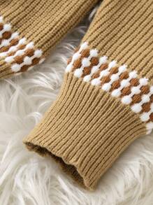 SHEIN Young Boy Striped Crew Neck Long Sleeve Casual Pullover Sweater, Autumn/Winter - Khaki - View 5
