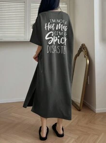 DAZY 简约字母图案宽松睡袍睡衣