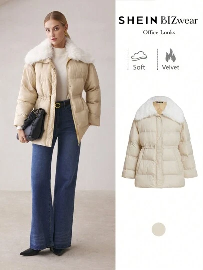 BizChic Apricot Colored Women's Padded Coat, Long Sleeve, Fitted Waist, Office Wear, Commute, Women's Clothing, New Year Elegant, Date, Spring/Summer