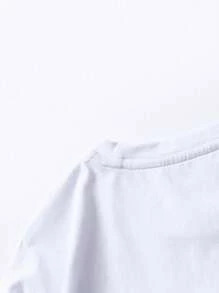 Manfinity EMRG Manfinity Sporsity Herren minimalistisches T-Shirt mit Buchstaben- und Basketball-Grafik, weißes Oversized-T-Shirt, unisex Design - Weiss - Übersicht 3
