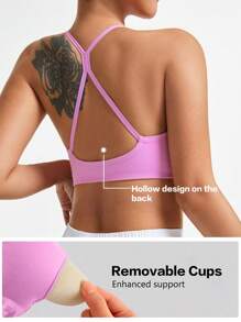 SHEIN Sport Studio Sujetador deportivo de uso diario de unicolor con espalda abierta para mujer
