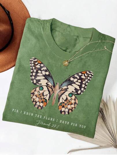 INAWLY 女士 Comfort Colors® 宗教衬衫、耶稣图案 T 恤、“因为我知道我为你制定的计划”圆领印花 T 恤