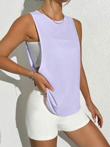 Sovereign Charm Áo ba lỗ thể thao thời trang nữ màu trơn thoải mái và thoáng khí Áo ba lỗ tập gym bó sát Áo ba lỗ tập luyện - Màu tím hoa cà - Xem 6