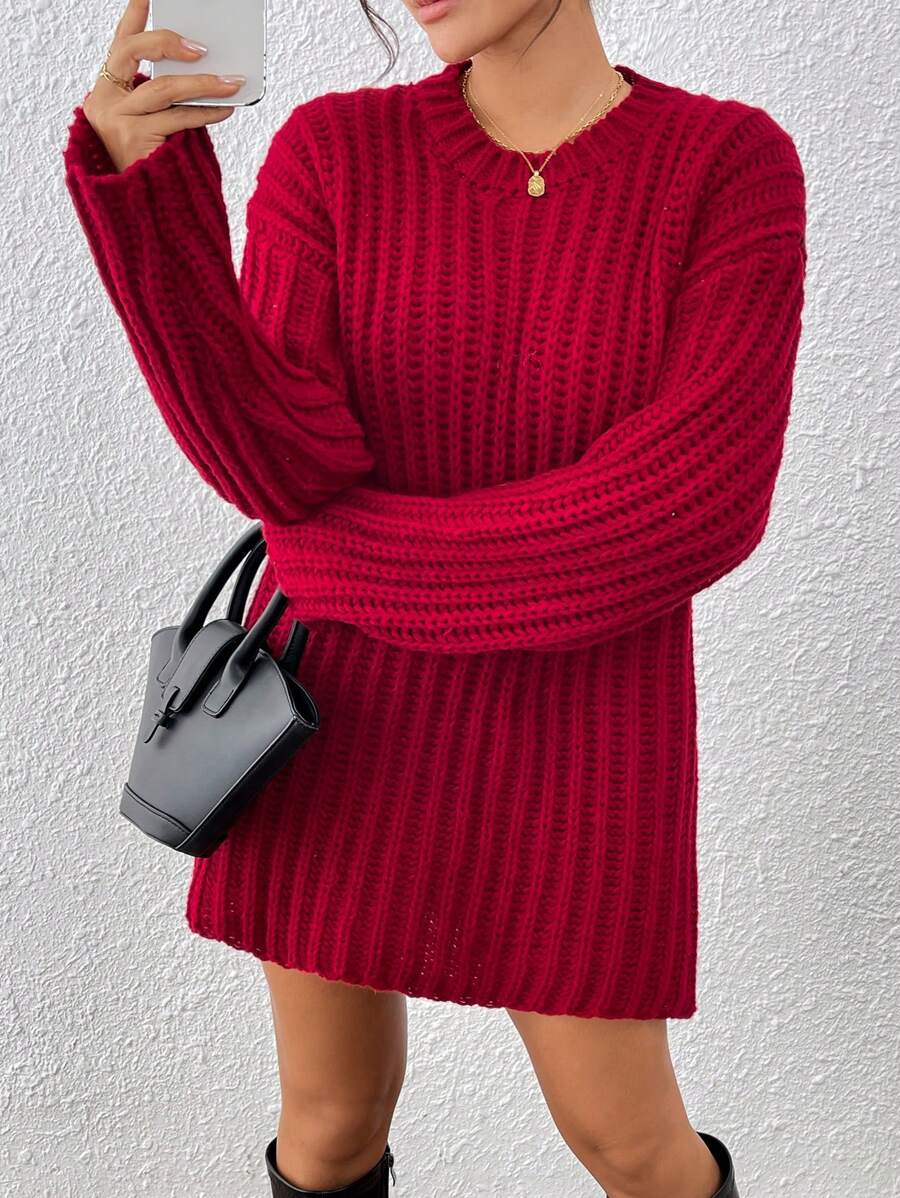 Chiquease Women's Casual Simple French Style Long Sleeve Sweater Knit Pullover Fall Winter Sweater - Burgundy - View 1