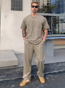 DAZY Men's Letter Embossed Print T-Shirt And Pants Set - Grey - View 4