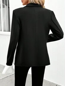 SHEIN Clasi Elegante winter dames zwart gesplitst wit geplooid, gesplitst trompet geplooide manchetten kostuumjas, geschikt voor feesten en andere gelegenheden